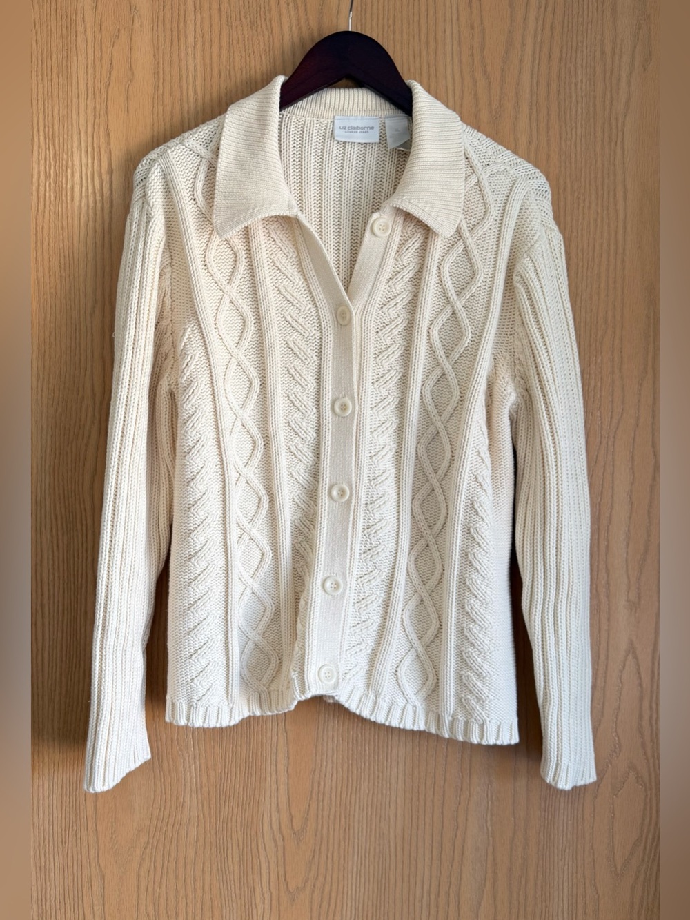 Liz Claiborne | SZ XL | Cream Chunky Knit Button Down Cotton Cardigan Sweater